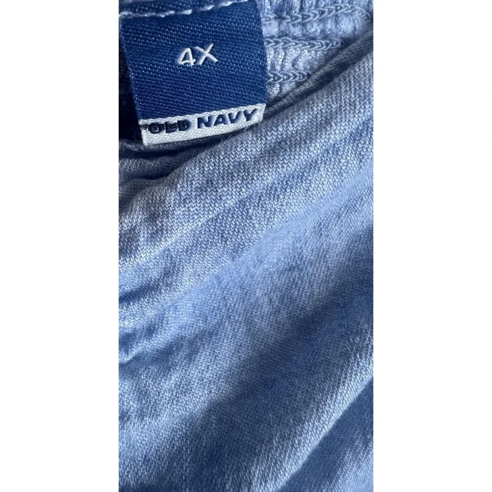 Old Navy Top 4X Chambray Boho Prairie Cottagecore Embroidered Vacation Western